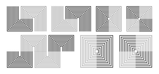 Wall Mural - collection of abstract geometric shapes composed of concentric lines in various configurations. squa