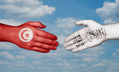 Wall Mural - Tunisia and Afghanistan country handshaking with flags, consensus concept international co-operation illustration