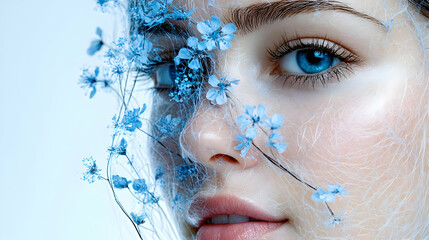 Sticker - Blue Flowers and a Woman's Eye: A Close-Up