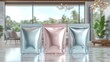 © Fay Melronna  - Stylish metallic pouches in soft colors placed in a bright indoor setting.