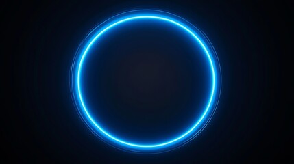 Wall Mural - Blue neon light glowing in a circle on black background