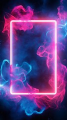 Sticker - Neon rectangle frame glowing on colorful smoke background