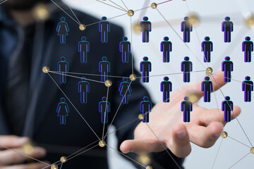 Poster - Global network. Blockchain. 3D illustration. Neural networks and artificial intelligence. Abstract