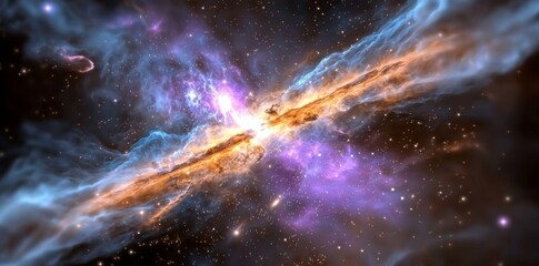 Wall Mural - supernova wallpaper background with rainbow swirled space galaxy cloud nebula. stellar night sky. un