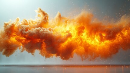 Wall Mural - fiery orange cloud floating over water with glowing embers