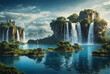 © eman - surreal landscape with floating islands and waterfalls, merging elements of nature and fantasy