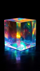 Sticker - Transparent cube casting vivid colored light reflections