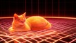 © Denys - Ginger cat sleeping peacefully in a neon grid cyberspace environment