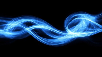 Wall Mural - abstract blue wavy shape moving on black background