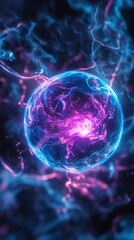 Wall Mural - Blue and purple plasma ball emitting energy waves