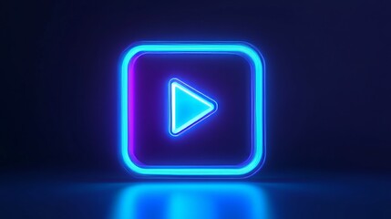 Neon play button glowing on dark background