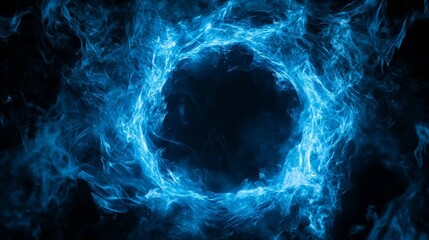 Wall Mural - blue energy vortex swirling on black background