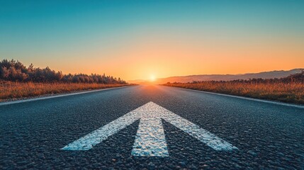 Poster - Asphalt Road Leading Towards Sunset