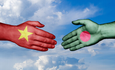 Bangladesh and Vietnam country handshaking with flags, consensus concept international co-operation illustration