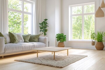 A modern Scandinavian interior photo of a residential living room. Generative AI
