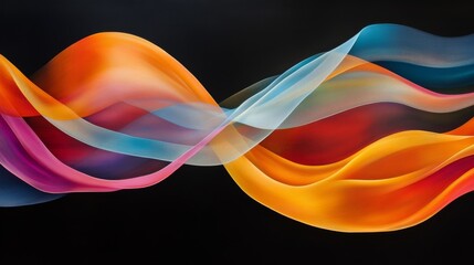 Sticker - Colorful abstract waves flowing on black background