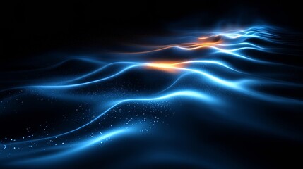 Poster - Abstract blue waves flowing on black background