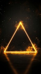 Wall Mural - neon triangle shining in dark background with sparks and smoke
