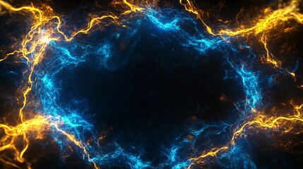 Wall Mural - blue and orange plasma forming a round frame on black background