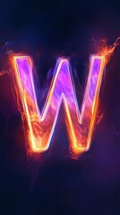 Wall Mural - the letter w burning in purple and orange flames on dark background
