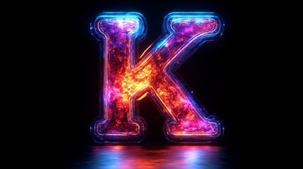 Wall Mural - Capital letter k of colorful vibrant glowing neon light reflecting on the floor