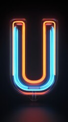 Sticker - Vibrant orange and blue neon light forming letter u shape