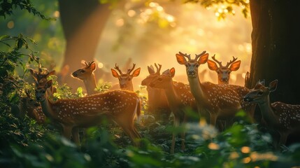 Canvas Print - Nature photography with vibrant wild animals in a lush forest, soft lighting, dynamic composition, high detail