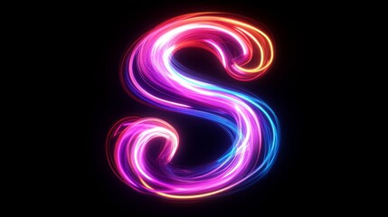 Wall Mural - Colorful light trails forming letter s on dark background