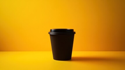 Canvas Print - Black Coffee Cup on a Yellow Background