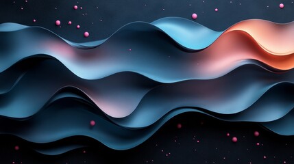 Poster - Abstract background forming blue and orange wavy shapes with pink bubbles