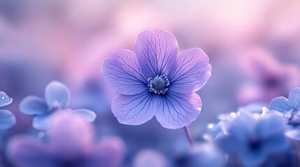 Poster - Pale purple flower blooming in a meadow at sunset