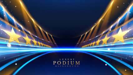 Wall Mural - luxurious blue stadium scene with golden stars, spotlights, and bokeh, perfect for majestic award ce