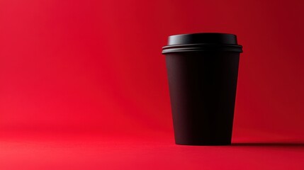 Wall Mural - Black Coffee Cup on Red Background