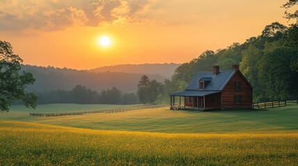 Canvas Print - Sunrise Over Rural Cabin