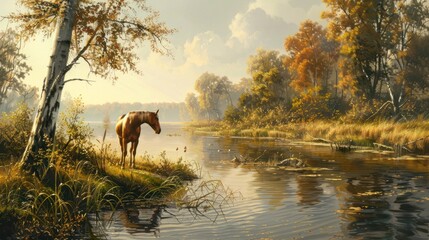 Sticker - Horse by a Tranquil River