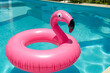 © ibragimova - Flamingos a circle water summer. inflatable vacation travel concept. a group of children are swimming the water in circles. children's swimming in a circle in water in summer lifestyle.