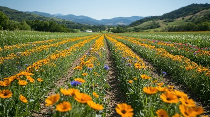 Sticker - Flower Field With Mountain View