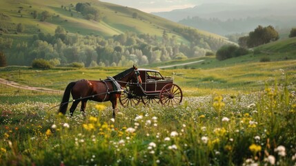 Sticker - Horse-Drawn Carriage in a Verdant Meadow