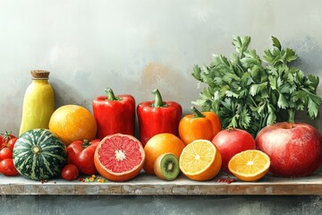 Sticker - Still Life with Fruits and Vegetables