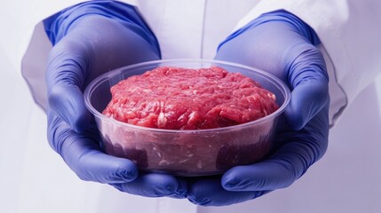 Hand holding a clear plastic container of stem cells, indicating scientific study and laboratory work related to cell biology and differentiation.