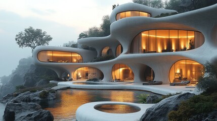 Sticker - Modern Futuristic Home Overlooking Water