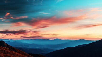 Wall Mural - A beautiful sunset over a mountain range