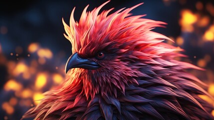 Sticker - A Crimson Bird of Prey, with Ferocious Eyes and Fiery Feathers, Against a Background of Warm Glowing Lights