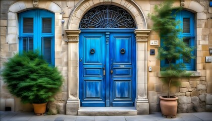 Sticker - charming old blue door with vintage character