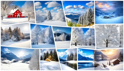 Wall Mural - vibrant winter collage showcasing the beauty of snow-covered landscapes and frosty elements