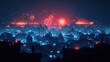 © vatcharapong - A vibrant city skyline illuminated by colorful fireworks against a dark night sky, creating a dramatic and celebratory atmosphere.