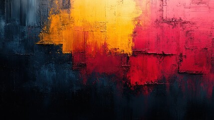 Canvas Print - Abstract Oil Painting with Red, Yellow, and Blue