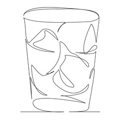 One continuous single drawing line art flat doodle whiskey, gold, ice, drink, cocktail, brown, closeup, glasses, liquid, luxury. Isolated image hand draw contour on a white background