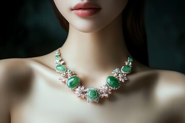 Beautiful woman waring beautiful jade necklace