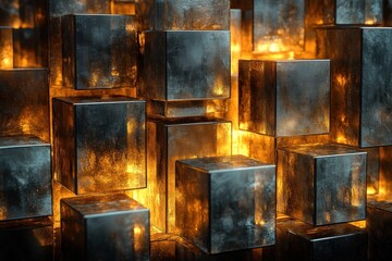 Wall Mural - Glowing Metal Cubes